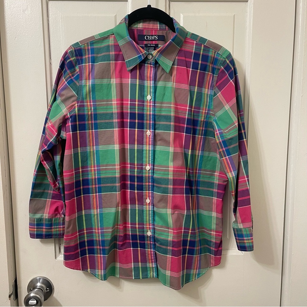 Chaps Vibrant Plaid women’s Shirt - Green, pink, navy